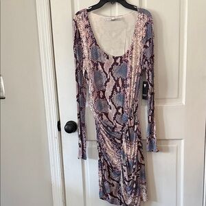 Guess Snakeskin Print Long Sleeve Dress